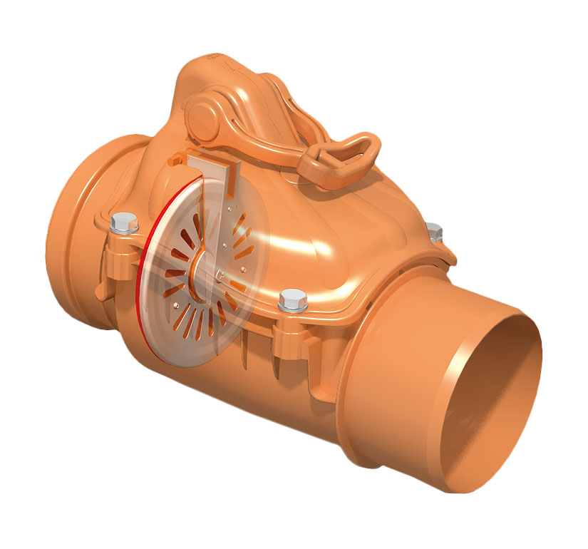 Zpětná klapka jednoduchá vodorovná s aretací DN 125 KARMAT