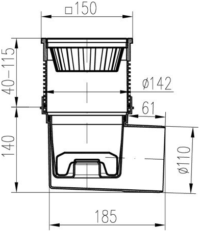 Kanalizační vpusť boční DN 110 s plovákem NEPTUN a nerezovou mřížkou 150x150 mm (KVB 110 X N) Chuděj