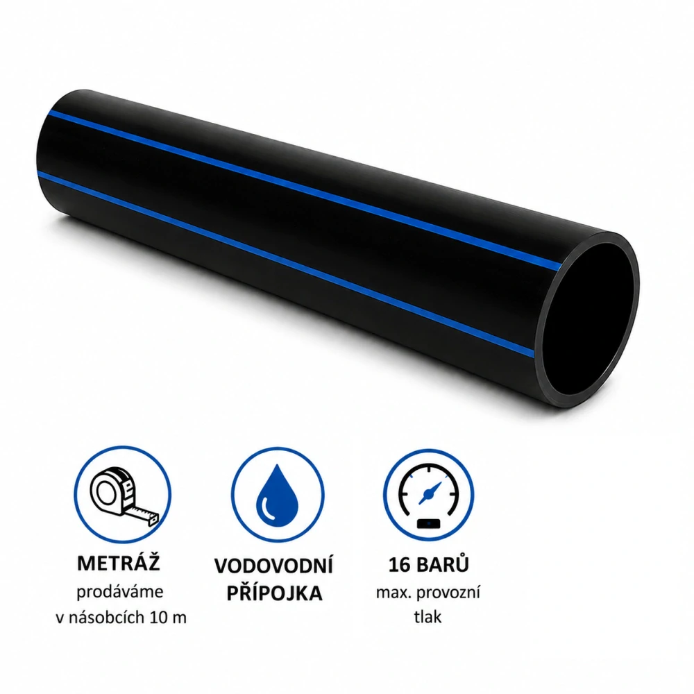 Vodovodní plastová trubka HDPE 100 50x4,6 PN 16 (16 barů) SDR 11 - metráž po 10 m