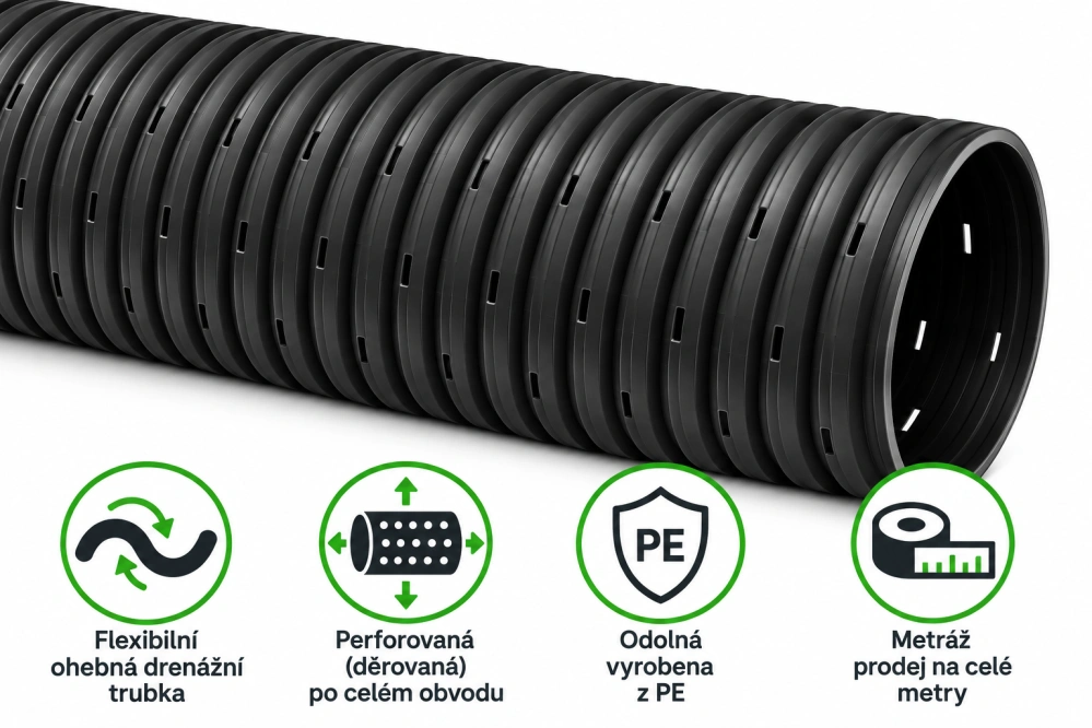 Flexibilní perforovaná drenážní trubka DN 50 - metráž