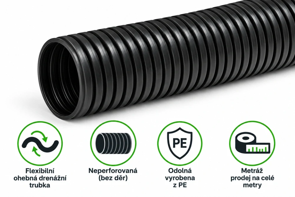 Flexibilní neperforovaná drenážní trubka DN 50 - metráž