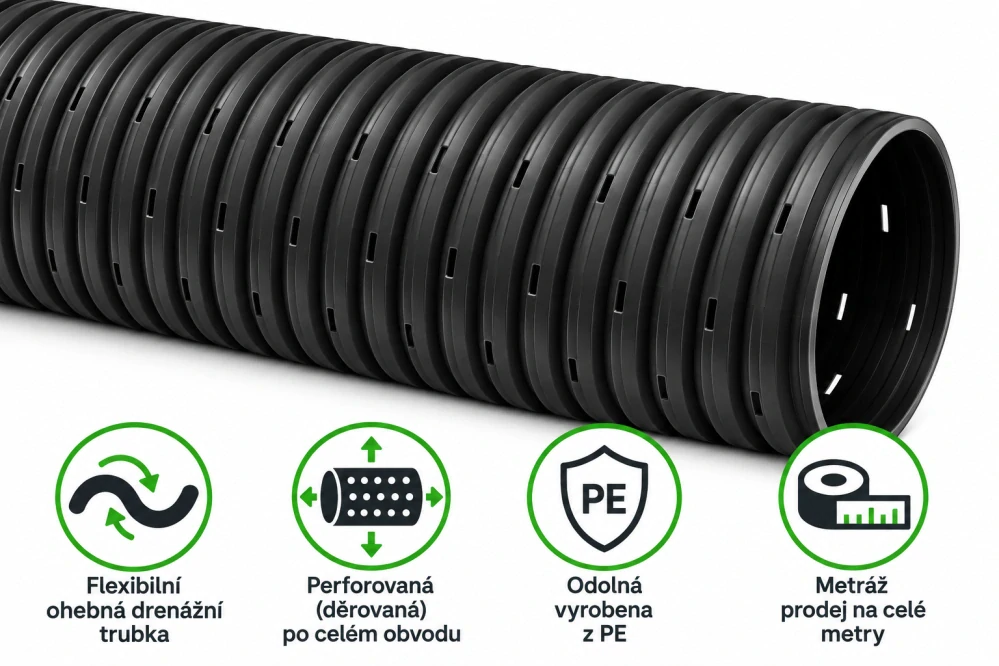 Flexibilní perforovaná drenážní trubka DN 125 - metráž
