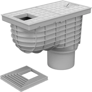 Lapač střešních splavenin (gajgr) spodní šedý DN 110 + vložka pro hranatý svod (70, 80, 90, 100, 110, 120 mm) Chuděj | 325 Hs