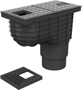 Lapač střešních splavenin (gajgr) spodní černý DN 110/125 + vložka pro hranatý svod (70, 80, 90, 100, 110, 120 mm) Chuděj | 325 J