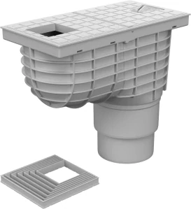 Lapač střešních splavenin (gajgr) spodní šedý DN 110/125 + vložka pro hranatý svod (70, 80, 90, 100, 110, 120 mm) Chuděj | 325 Js