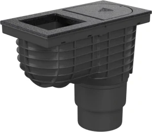 Lapač střešních splavenin (gajgr) spodní černý DN 110/125, litinový povrch, pro hranatý svod (100 mm) Chuděj | 325 J Li/100
