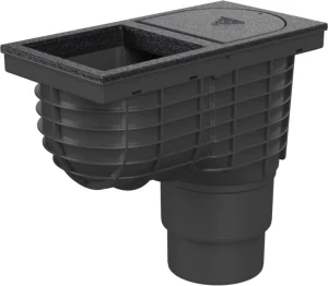 Lapač střešních splavenin (gajgr) spodní černý DN 110/125, litinový povrch, pro hranatý svod (125 mm) Chuděj | 325 J Li/125
