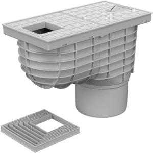 Lapač střešních splavenin (gajgr) spodní šedý DN 125 + vložka pro hranatý svod (70, 80, 90, 100, 110, 120 mm) Chuděj | 325 Is