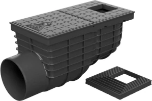 Lapač střešních splavenin (gajgr) boční černý DN 110 + vložka pro hranatý svod (70, 80, 90, 100, 110, 120 mm) Chuděj | 325 K