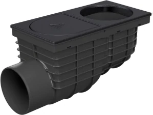 Lapač střešních splavenin (gajgr) boční černý DN 110, litinový povrch, pro kulatý svod (125 mm) Chuděj | 325 D Li/125