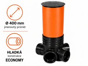 Revizní šachta DN 400 hladká – sběrné dno DN 160 (150), roura 1 m, poklop pochozí do 1,5 t ECONOMY (sestava D)