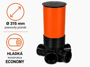 Revizní šachta DN 315 hladká – sběrné dno DN 160 (150), roura 1 m, poklop pochozí do 1,5 t ECONOMY (sestava C)