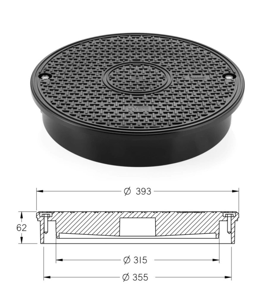 Poklop plastový DN 315/A15 do 7,5t (pojezdný) pro vlnovec Wavin Basic 315
