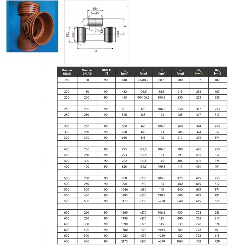 Plasticor SN 12 - odbočka 90° 400/400