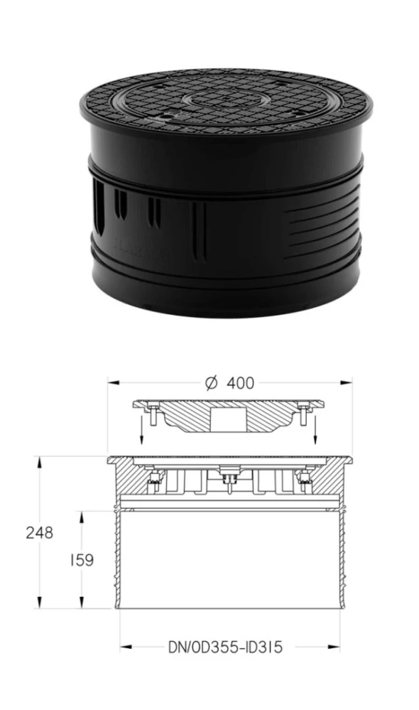 Poklop plastový pachotěsný DN 315/A15 do 3t vč. těsnění pro vlnovec Wavin Basic 315