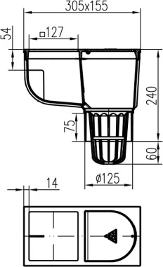 Lapač střešních splavenin (gajgr) spodní černý DN 125, litinový povrch, pro hranatý svod (125 mm) Chuděj | 325 I Li/125