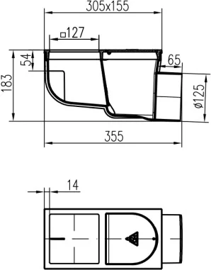 Lapač střešních splavenin (gajgr) boční černý DN 125, litinový povrch, pro hranatý svod (125 mm) Chuděj | 325 N Li/125