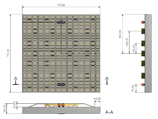 Mondial plastový plný poklop se dvěma madly pro rám 700x700 mm do 12,5 t