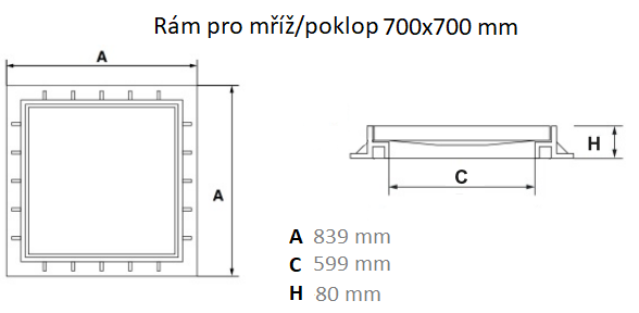 Mondial plastový rám pro mříž nebo poklop 700x700 mm