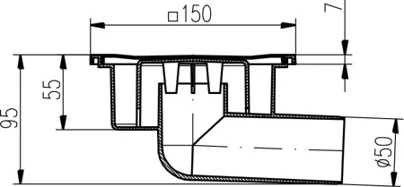 Podlahová vpusť boční bílá DN 50 s nerezovou mřížkou 150x150 mm Chuděj