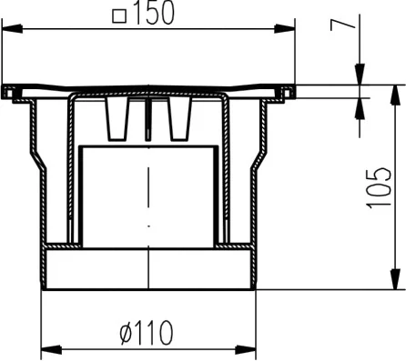 Podlahová vpusť spodní černá DN 110 s nerezovou mřížkou 150x150 mm Chuděj