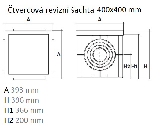 Mondial čtvercová revizní kanalizační šachta/dvorní vpusť hermetická 400x400 mm