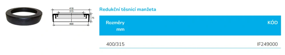 Redukční manžeta pro teleskopický adaptér DN 315/400 pro vlnovec Wavin Basic 400