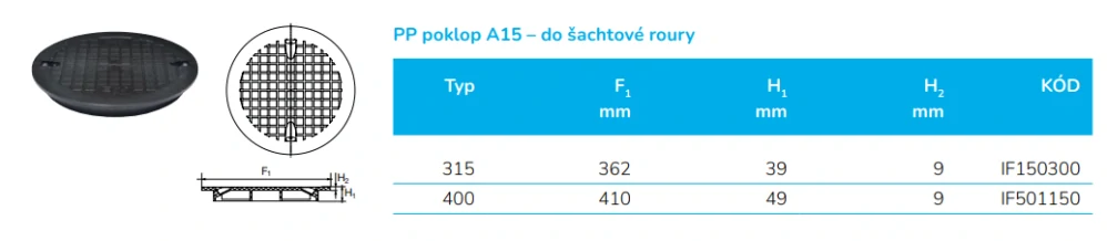Poklop plastový DN 315/A15 do 1,5t (pochozí) pro vlnovec Wavin Basic 315
