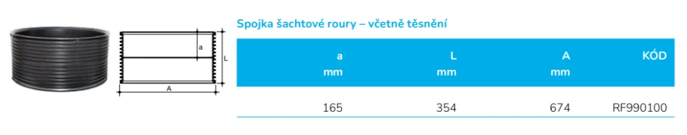 Spojka pro šachtovou rouru (vlnovec) DN 600 vč. těsnění Wavin Tegra 600
