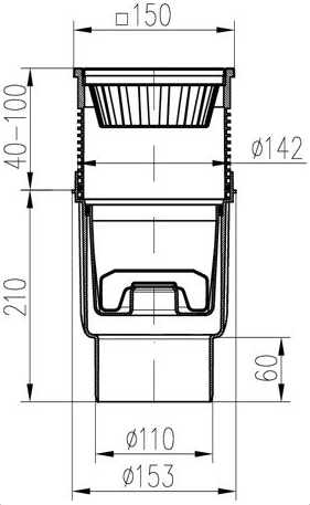 Kanalizační vpusť spodní DN 110 s plovákem NEPTUN a plastovou mřížkou 150x150 mm (KVS 110 X) Chuděj