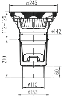 Kanalizační vpusť spodní DN 110 s plovákem NEPTUN a plastovou mřížkou 245x245 mm (KVS 110/250 X P) Chuděj