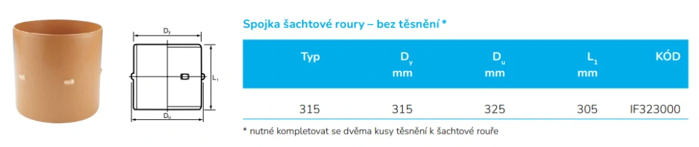 Spojka pro šachtovou rouru (vlnovec) DN 315 bez těsnění Wavin Basic 315
