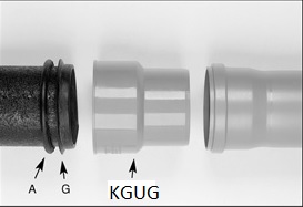 KGUG přechodka PVC (KG) DN 125 na hladký konec litinové trubky DN 125 bez těsnění (SN 4 + SN 8)