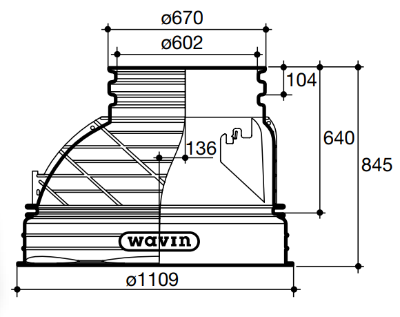 Přechodový konus DN 1000/600 bez těsnění pro vlnovec Wavin Tegra 1000 NG