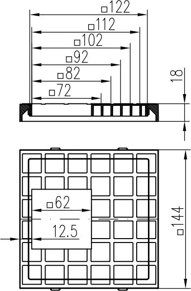 Lapač střešních splavenin (gajgr) spodní černý, hranaté víko DN 110/D125 Chuděj 