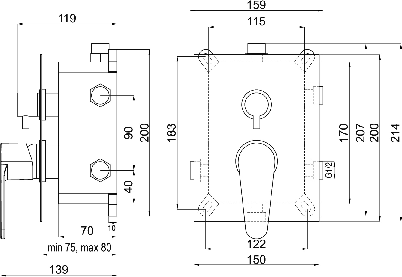 Novaservis Titania Fresh - Baterie pod omítku pro 3 spotřebiče s tělesem, chrom BOX96051RX,0
