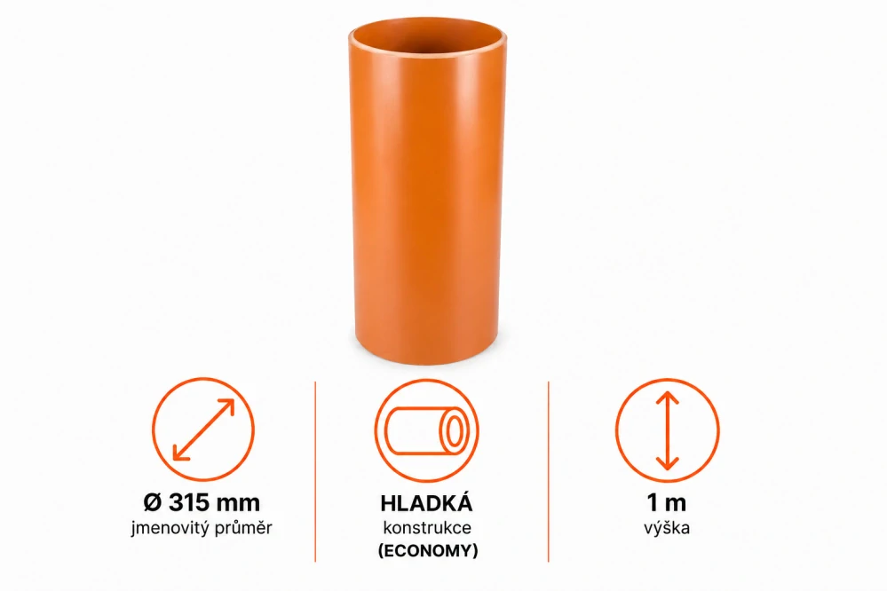 Revizní šachta DN 315 hladká – přímé dno DN 160 (150), roura 1 m, poklop pochozí do 1,5 t ECONOMY (sestava A)