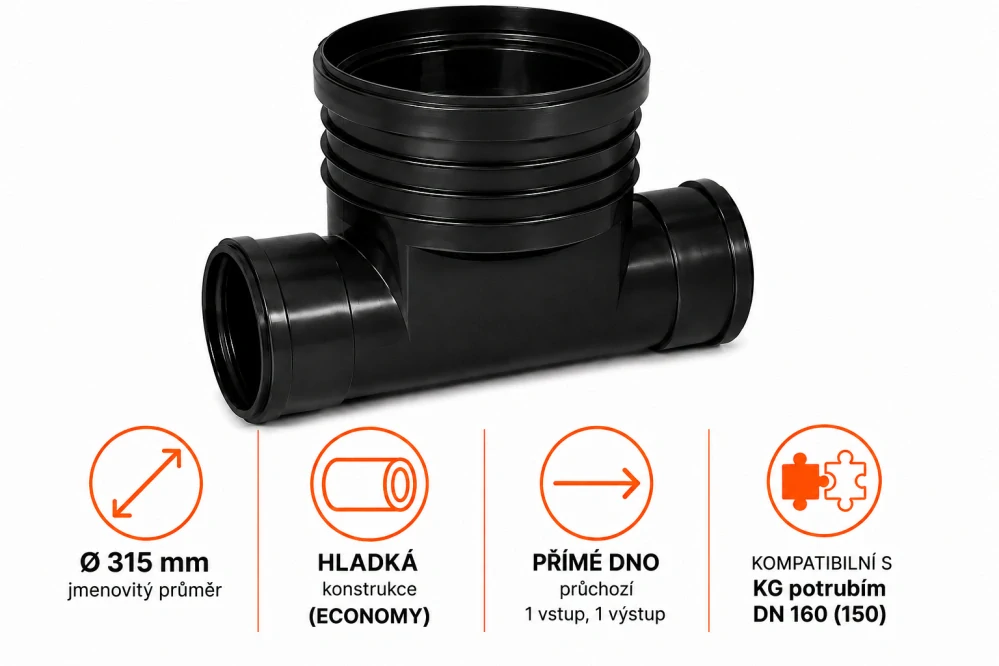 Revizní šachta DN 315 hladká – přímé dno DN 160 (150), roura 1 m, poklop pochozí do 1,5 t ECONOMY (sestava A)